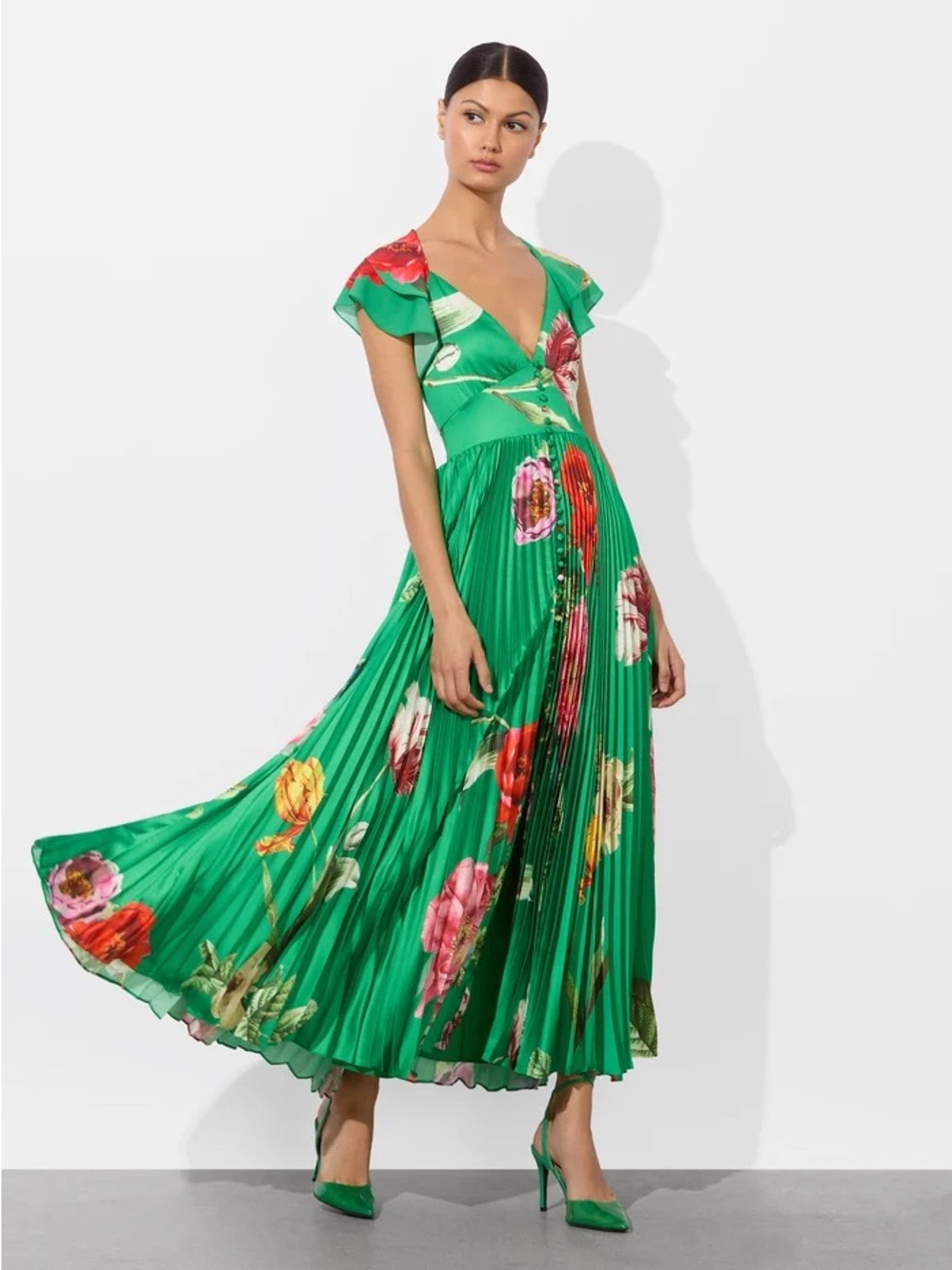 ALICE OLIVIA HALIA PLEATED MIDI DRESS SIZE 0